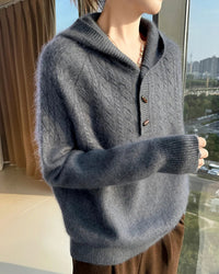 Mink Cashmere Hooded Knit Pullover