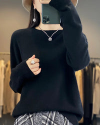 Merino Wool Seamless Half-High Collar Solid Knit Pullover