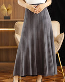 Elegant Pleated Wool A-Line Long Skirt