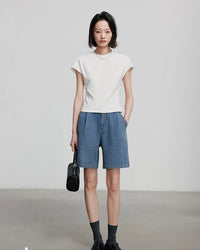 Wide-Leg Denim Shorts