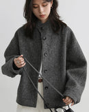 Wool-Blend Stand-Collar Short Coat