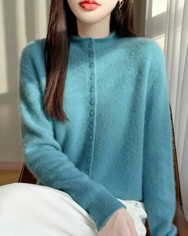 Mock Neck Merino Wool Cardigan