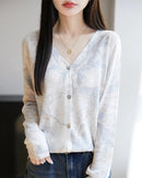 Lyocell Printed V Neck Cardigan