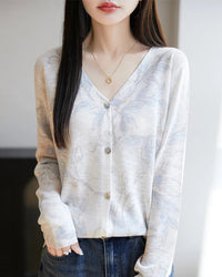 Lyocell Printed V Neck Cardigan