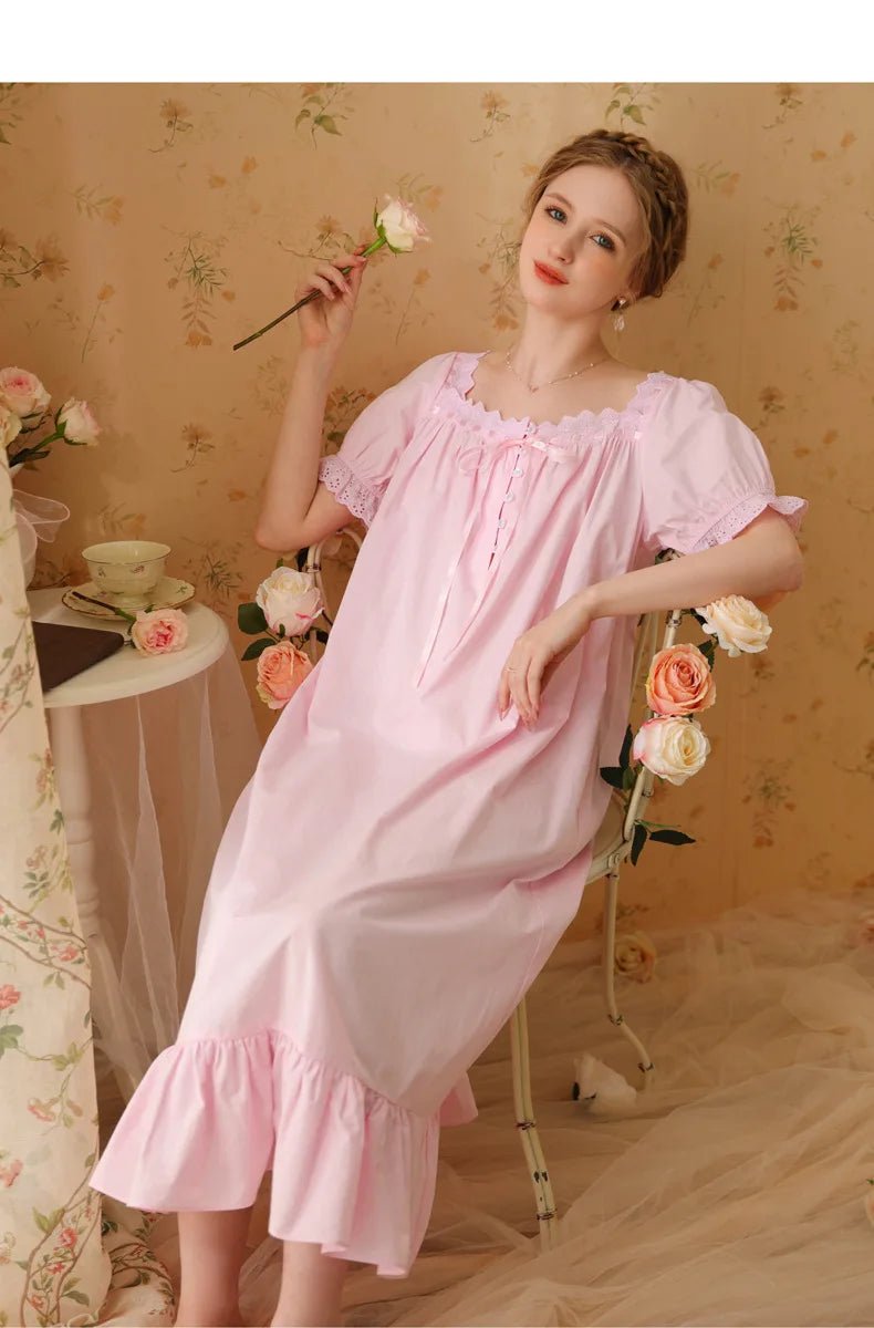 Palace Style Short Sleeve Cotton Pajama Dress
