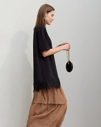 Round Neck Drop Shoulder Lace Long T-Shirt