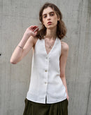 Elegant Linen V-Neck Backless Sleeveless Vest