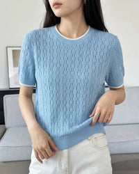 Hollow Knit Cotton Short Sleeve Top