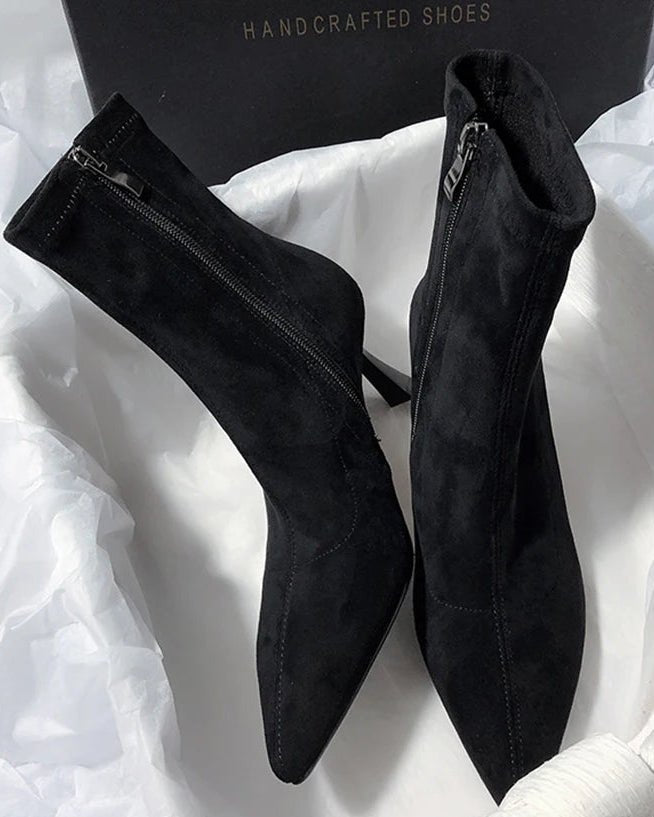 Stylish Pointed-Toe Side Zipper Sock Boots
