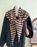 Wool-Blend Striped Knit Triangle Scarf