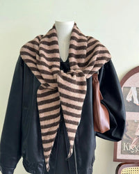 Wool-Blend Striped Knit Triangle Scarf