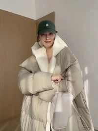 Layered-Look Hooded Cotton-Padded Coat