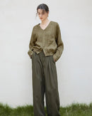 Stylish V-Neck Button-Down Loose Shirt