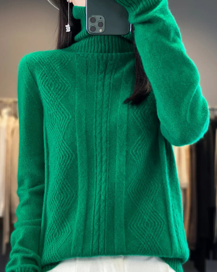 Merino Wool Turtleneck Jacquard Sweater