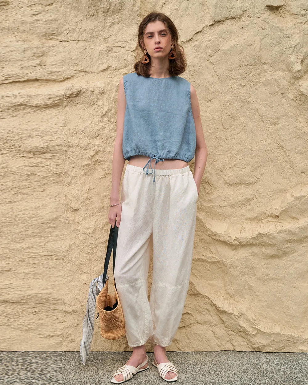 Casual Linen Crew Neck Loose Sleeveless Shirt