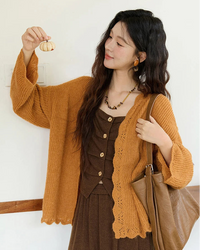 Scalloped Open-Knit Cardigan