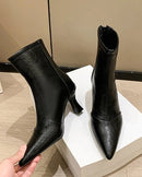 Stylish Pointed-Toe Zipper Chunky Heel Ankle Boots
