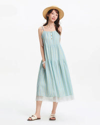 New Striped Resort Lace Slip Dress