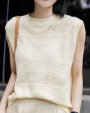 Sleeveless Crewneck Wool Knit Top