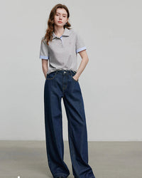 Embroidered Piqué Short Sleeve Top