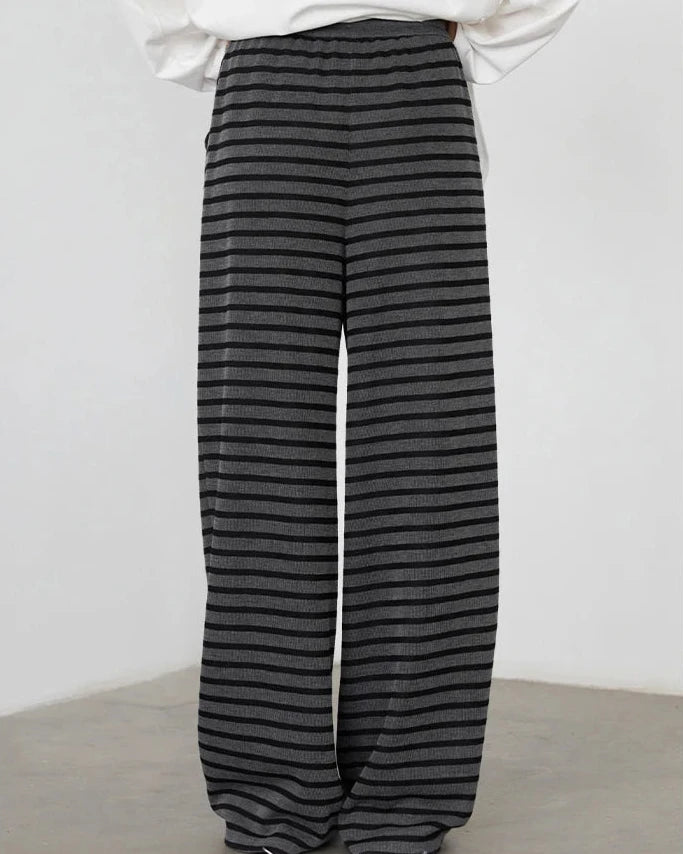 Pleated Striped Wide Leg Trousers