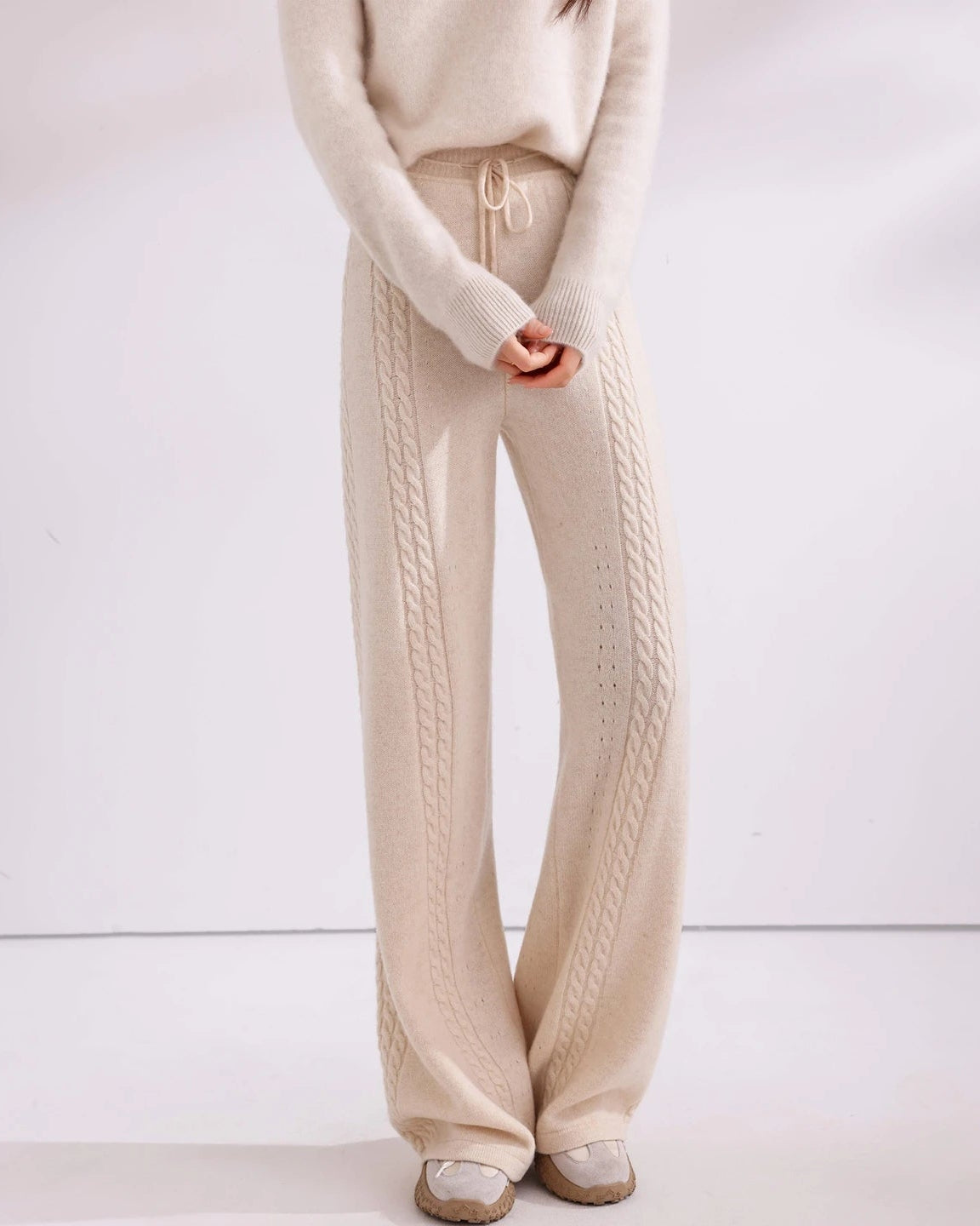 Cable-Knit Wool Wide-Leg Pants