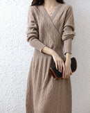 Cable-Knit Merino Wool Wrap-Look Dress