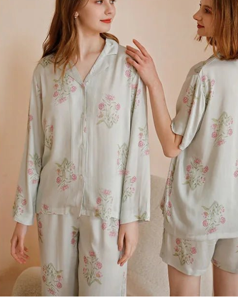Flower Printed Satin Pajama Set