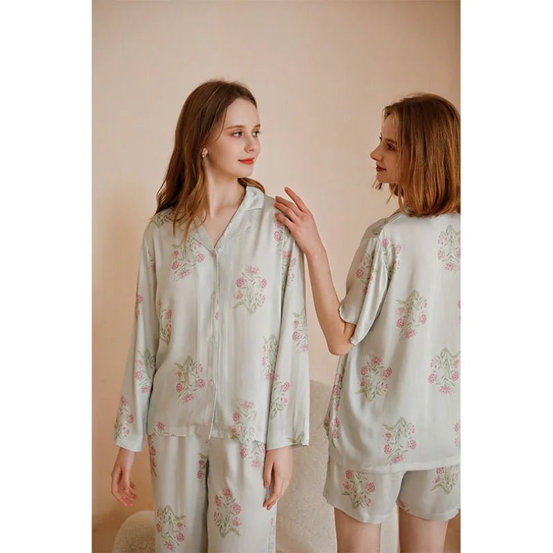 Flower Printed Satin Pajama Set