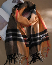 Plaid Wool Fringe Scarf