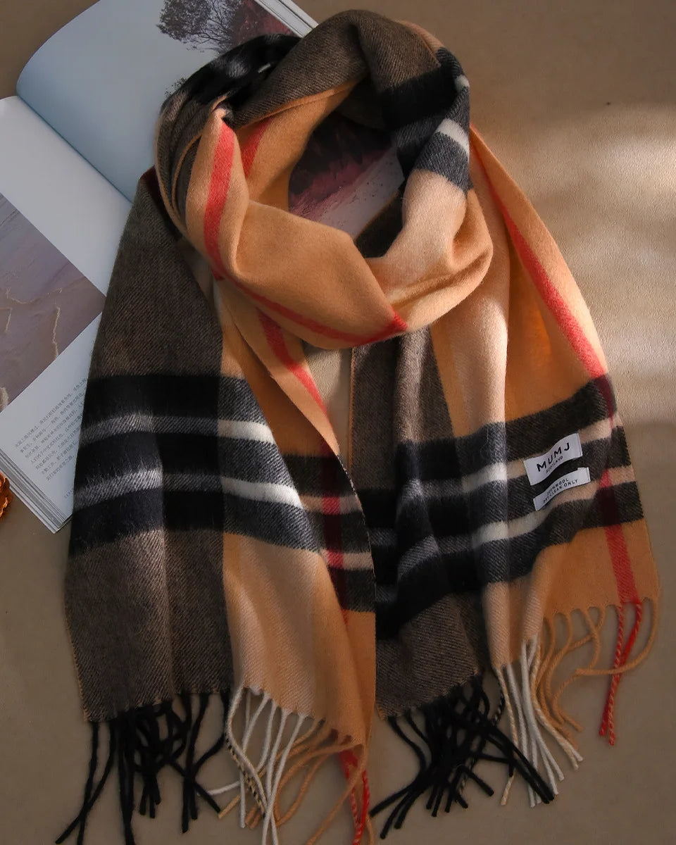 Plaid Wool Fringe Scarf