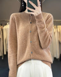 Merino Wool Round Neck Knit Cardigan