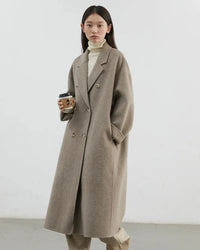 Double-Breasted Wool Blend Long Coat