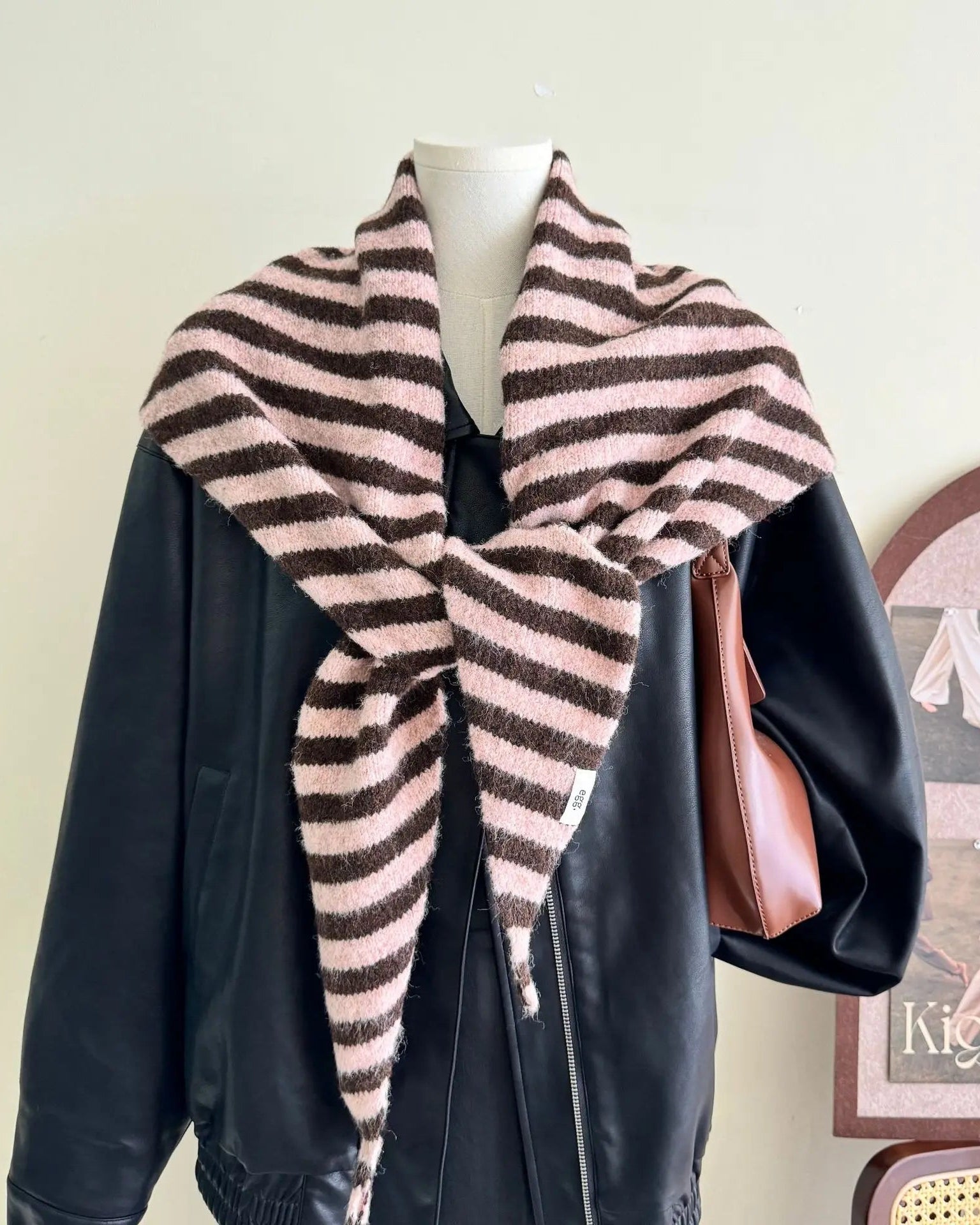 Wool-Blend Striped Knit Triangle Scarf