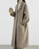 Double-Breasted Wool Blend Long Coat