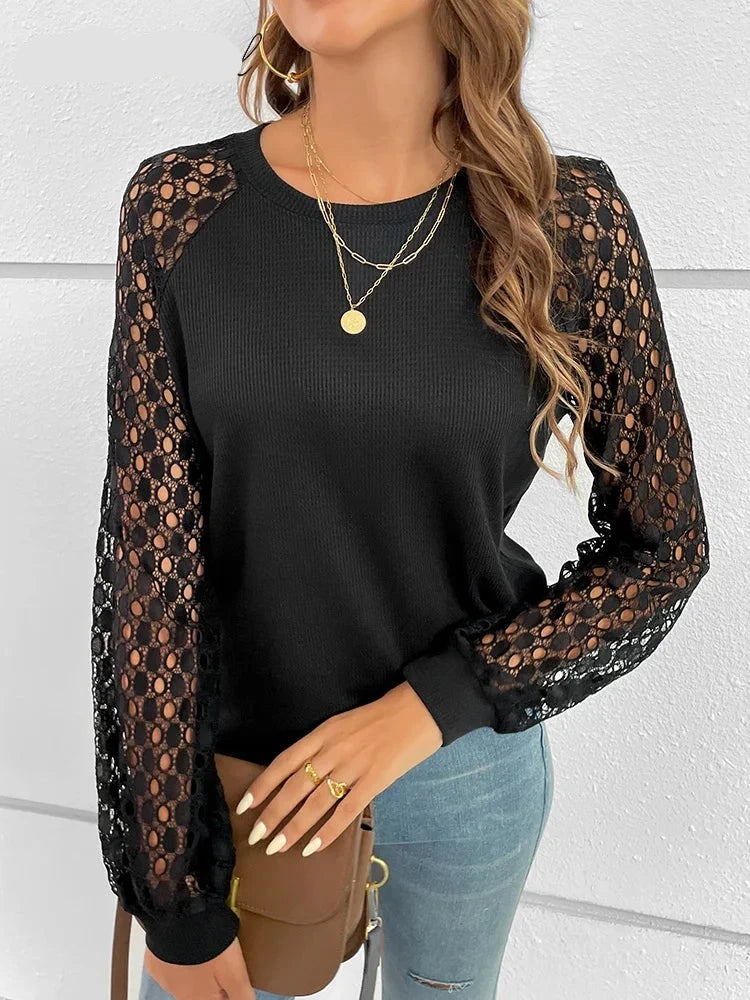 Ribbed Cut Out Long Sleeve Pullover Top
