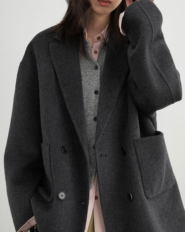 Wool-Blend Double-Breasted Midi Overcoat