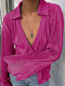 Pleated Long Sleeve Shirt And Pants Set