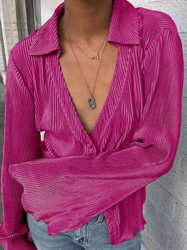 Pleated Long Sleeve Shirt And Pants Set