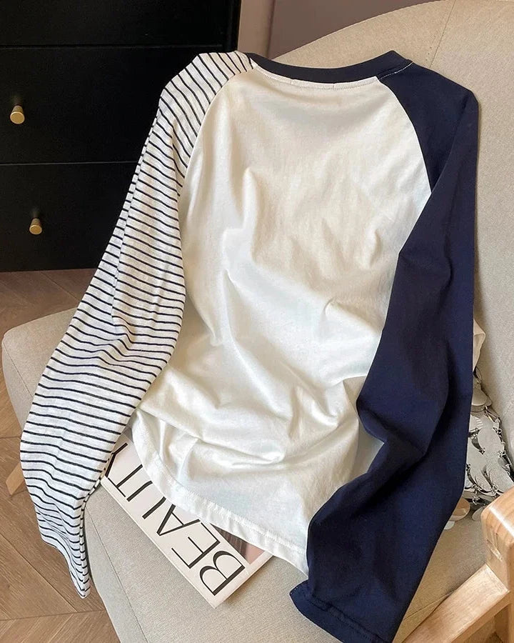 Striped Cotton Blend Raglan Top
