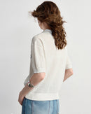 Hollow Floral Knit V-Neck Short-Sleeve Top