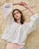 Simple Round-Neck Blouse With Puff Sleeves