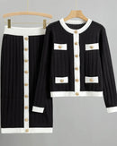 O-Neck Knit Cardigan & Pencil Skirt 2-Piece Set