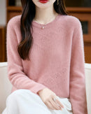 Pointelle Merino Wool Crewneck Sweater