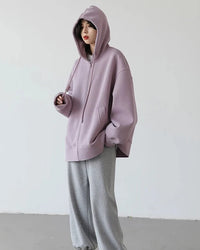 Long Zip-Up Cotton Blend Hoodie