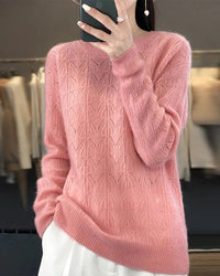Openwork Wool Crewneck Sweater
