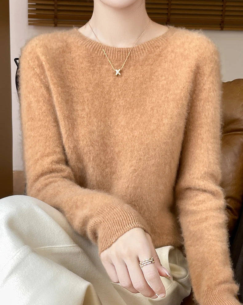 Merino Wool O-Neck Pullover Sweater