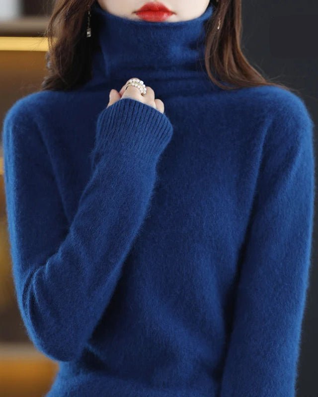 High-Neck Mink Cashmere Pullover Sweater