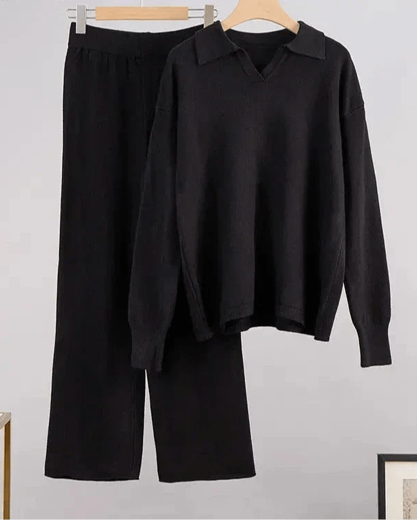 Polo Neck Sweater & Wide Leg Pants Set