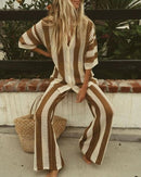 Crochet Knit Cardigan & Wide-Leg Trouser 2-Piece Set